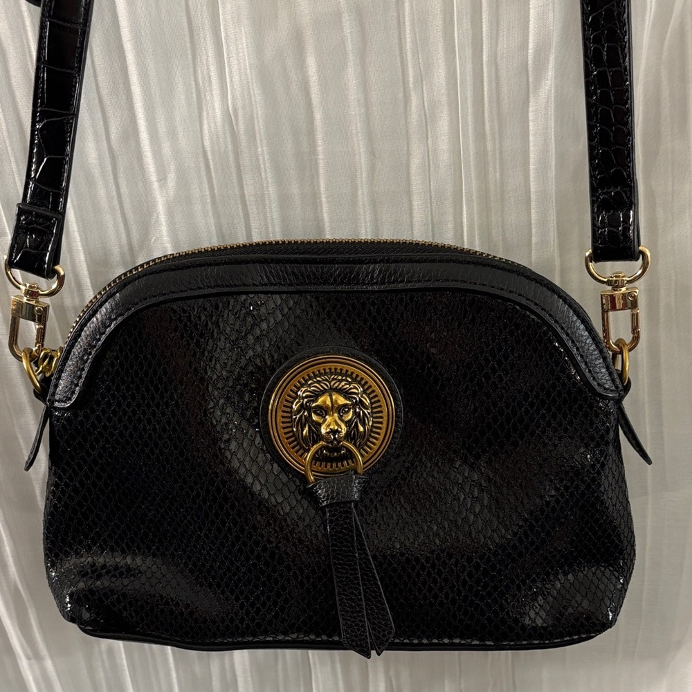 *EUC* Sharif 1827 Black Snakeskin Leather Crossbody Bag
